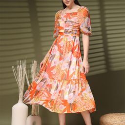 plusS Floral Printed A-Line Midi Dress-image-12