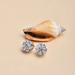 Reenisaa Rhodium-Plated Artificial Stones Studded Floral Shaped Studs-13