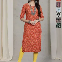 7Threads Women Ethnic Motifs Printed Thread Work Floral Crepe Kurta-image-59