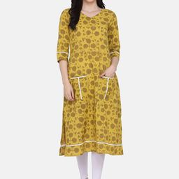 DIVASTRI Floral Printed V-Neck Straight Kurta-image-17