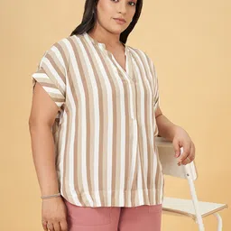 Honey Curvytude by Pantaloons Women Plus Size Striped V-Neck short Top-14