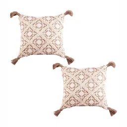 Decazone Brown & Beige 2 Pieces Geometric Printed Cotton Cushion Covers-9