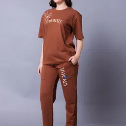 Lazy Lush Printed T-Shirt & Track Pant Co-Ords Set-89