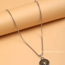 Silver Chain Pendant For Men Cross Compass Chain Necklace For Men Boys Silver Plated Stainless Steel Chain-image-46