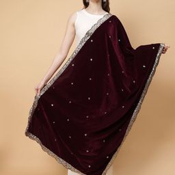 Moda Chales Embroidered Velvet Dupatta with Sequinned-image-80