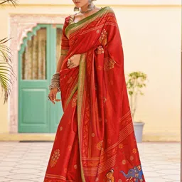 Mitera Kalamkari Silk Blend Tussar Saree-picture-23
