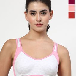 LILY Women Pack of 4 Colourblocked Cotton Full Coverage Non Padded Workout Bra-picture-30
