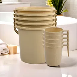 RUBOXA Beige 10 piece Solid Plastic Bath Accessories Set-image-77