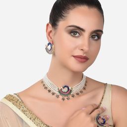 Zaveri Pearls Gold-Plated Stones Studded & Beaded Jewellery Set-image-15