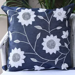 Crown of Poppies Blue & White Floral Square Cushion Cover-picture-14