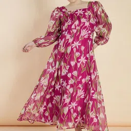 all about you Floral Print Puff Sleeve Scuba Maxi Dress-image-41