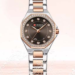 Curren Women Brass Embellished Dial & Stainless Steel Bracelet Style Straps Analogue Watch CR-9100-TT-Brown-50