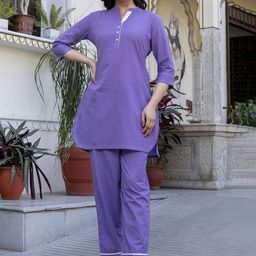 Pistaa Pure Cotton Mandarin Collar Neck Top With Trousers Co-Ords-image-73