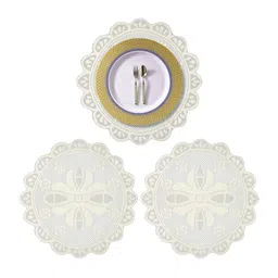 Kuber Industries Set Of 3 White Cotton Round Plain Net Placemats image 5