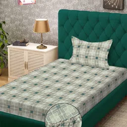 Myntra Elegant Homes Geometric 300 TC Single Bedsheet with 1 Pillow Covers-image-5