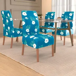 Kuber Industries 4-Pcs Green & White Stretchable Table Chair Cover-17