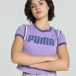 Puma Women Future.Puma.Archive Typography Printed Pure Cotton Slim Fit Crop T-Shirt-image-48