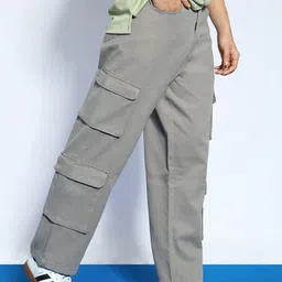 Urbano Fashion Men Grey Loose Baggy Fit Cargo Chino Pant with 8 Pockets Stretchable-image-73
