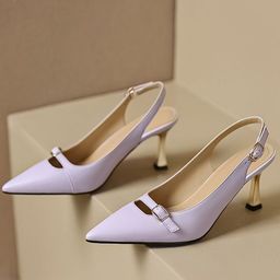 PURPLEHUNT Stiletto Slingback Pointed Toe Pumps with Buckles-26
