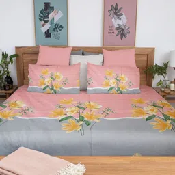 HARYANA HOOPS Pink & Mustard Floral Printed 220 TC Queen Bedsheet Set 2.25 m x 2.50 m-image-26