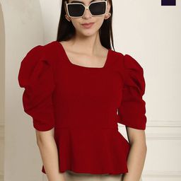 Metronaut Puff Sleeve Peplum Top-50