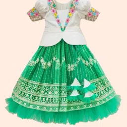 Wommaniya Impex Girls Embroidered Thread Work Ready to Wear Lehenga &-56