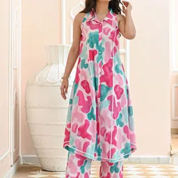 Bunaai Abstract Printed Cotton Top With Trousers Co-Ords-image-1