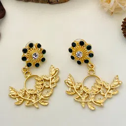 Anouk Gold-Plated Artificial Stones Studded Floral Shaped Drop Earrings-picture-29