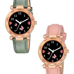 CSAMON Women Pack of 2 Dial & Straps Watch GR379RG BFly GRE PINK G L-image-84