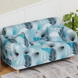 Lukzer Blue Printed Polyester 1 Piece Sofa Cover With Arms-image-22