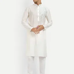 WELL TEX Geometric Embroidered Mandarin Collar Straight Kurta-image-94