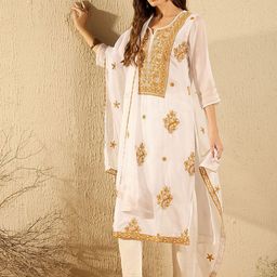 Anouk Women Floral Embroidered Regular Thread Work Kurta with Trousers & With Dupatta-picture-17