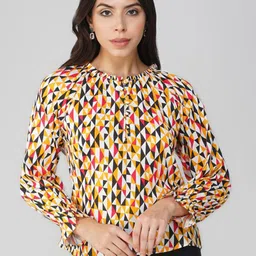 KALINI Women Abstract Printed Mandarin Collar Top-image-24