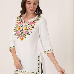 Diktmark Women Cotton Embroidered A-Line Kurta-image-90