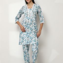Rangriti Floral Printed V-Neck Tunic With Trousers-image-35