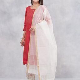 Fabindia Striped Woven Design Zari Cotton Silk Dupatta-picture-41