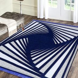 RADECOR Blue & Grey Geometric Anti-Skid Chennille Carpet-image-7