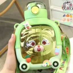 Bear Shaped Sipper Bottle for Kids with Straw, Strap and Stickers. 1L-24