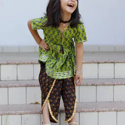 Thread & Button Girls Floral Printed Regular Gotta Patti Pure Cotton Kurti with Dhoti Pants-picture-16