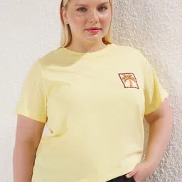 Trendyol Women Plus Size Graphic Printed Round Neck Cotton Oversized T-shirt-image-73