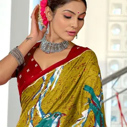 LeeliPeeri Designer Printed Block Print Saree With Contrast Blouse Piece image 4