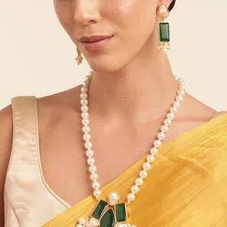 Anouk Gold Plated Beaded & MOP Studded Premium Necklace & Earring Set-39