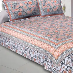 Bombay Spreads Brown & Off White Floral Cotton 180 TC King Bedsheet Set 2.74 m X 2.20 m-16