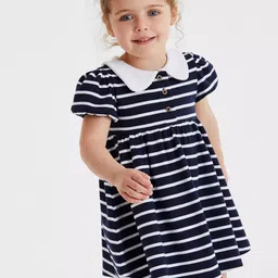 INCLUD Girls Striped Peter Pan Collar Fit & Flare Dress-image-26