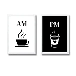 Aisha Decorz Black & White Set of 2 Wooden Coffee Wall Paintings-picture-25