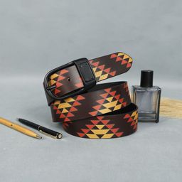 Celtic Unisex Black Printed Genuine Leather Belt with Tang Closure-image-72