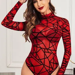 UDHATIKRAMAN Geometric Printed High Neck Bodysuit-image-61