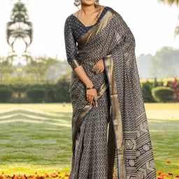 Anouk Rustic Ethnic Motifs Block Print Saree-2