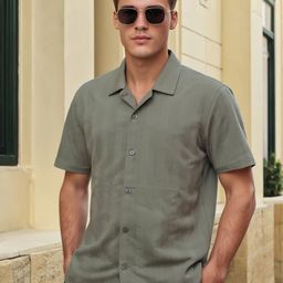 SZN Striped Button Down Collar Short Sleeves Shirt-picture-31