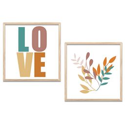 Kotart Brown & White 2 Pieces Floral & Love Printed Wooden Wall Arts-picture-44